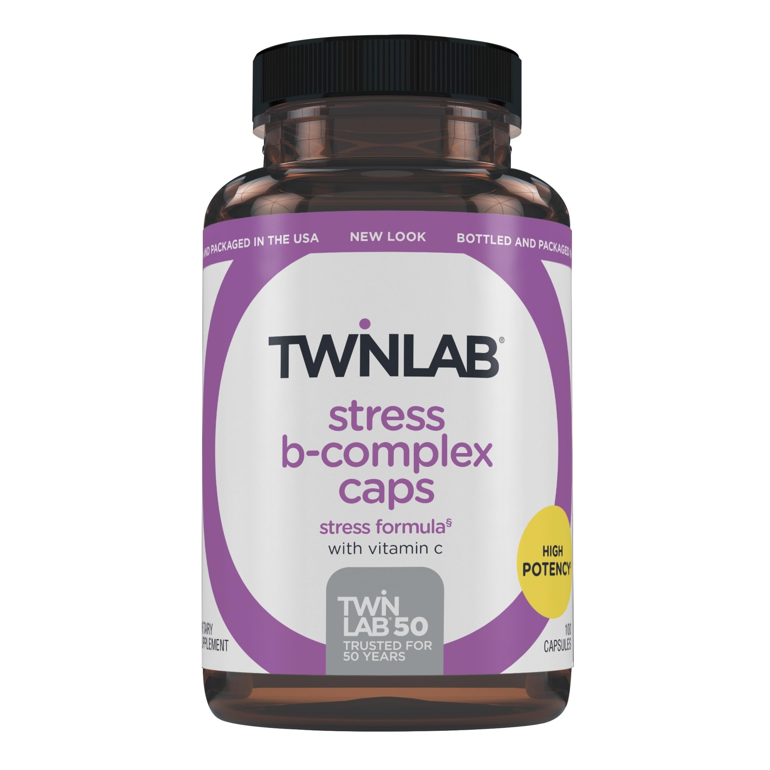 Twinlab Stress B-Complex : bouteille de capsules prête pour l'énergie quotidienne.
