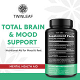 TWINLEAF 5-HTP, étiquette et emballage, présentation soignée et naturelle.