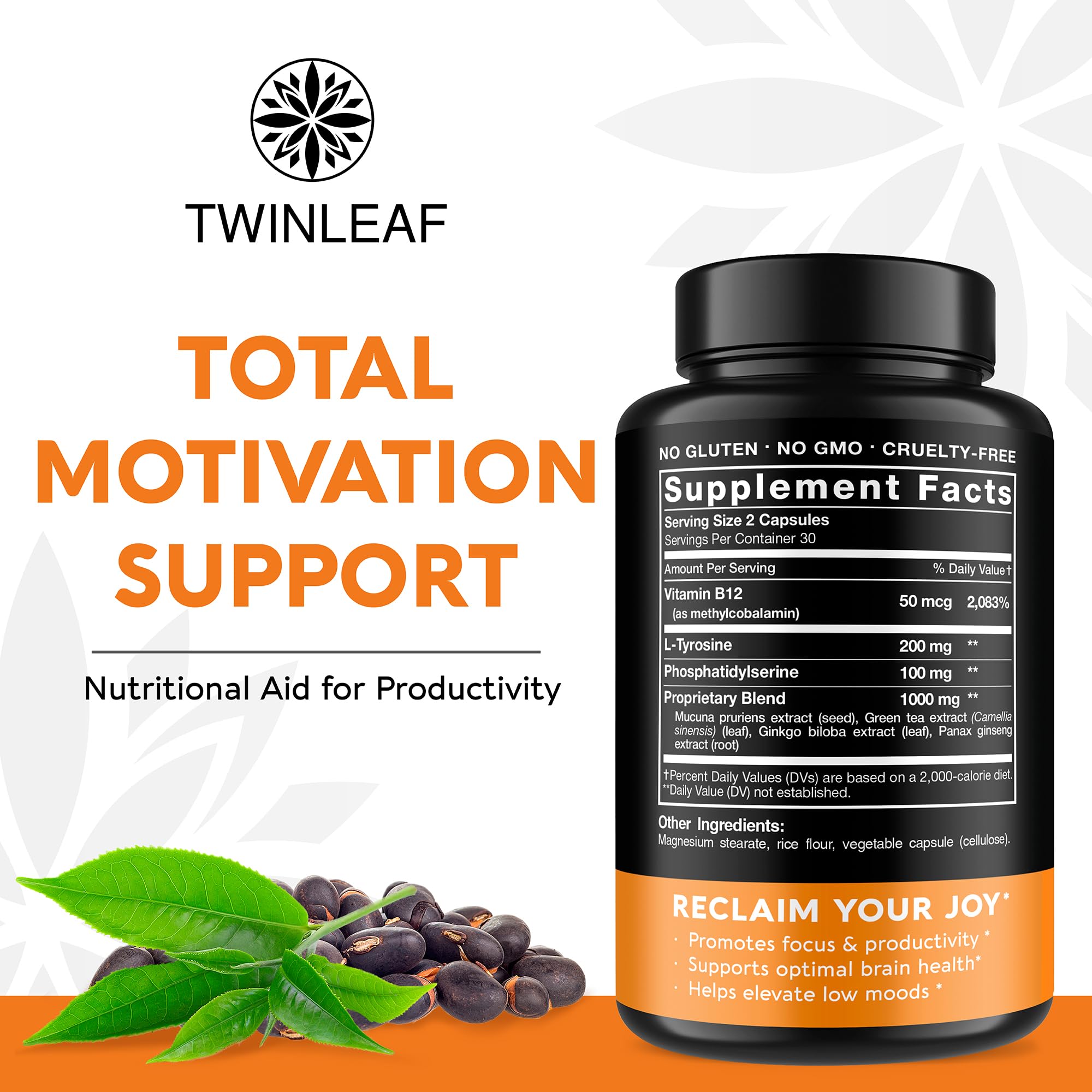 TwinLeaf Dopamine, étiquette et ingrédients, aperçu des composants pour le soutien cognitif.