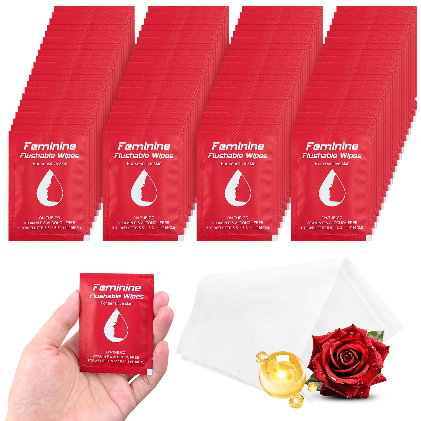Twoworld lingettes féminines, emballage individuel pratique pour l'hygiène intime en déplacement.