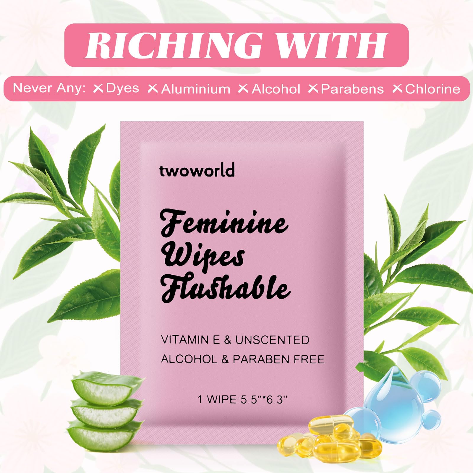 Twoworld lingettes intimes, pH équilibré, douceur pour peaux sensibles.