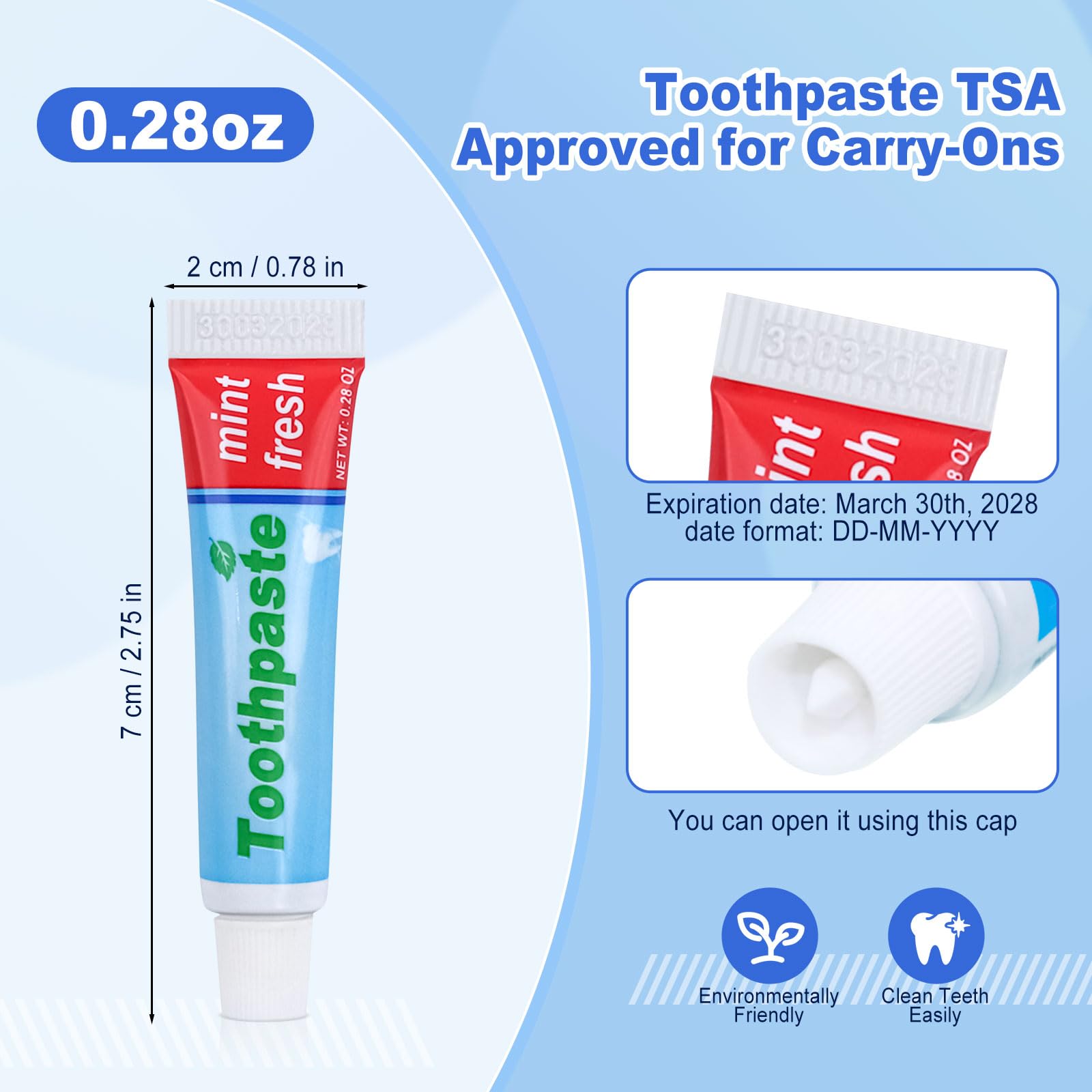 TWOWORLD lot de 40 mini dentifrices voyage, pratique pour bagages.