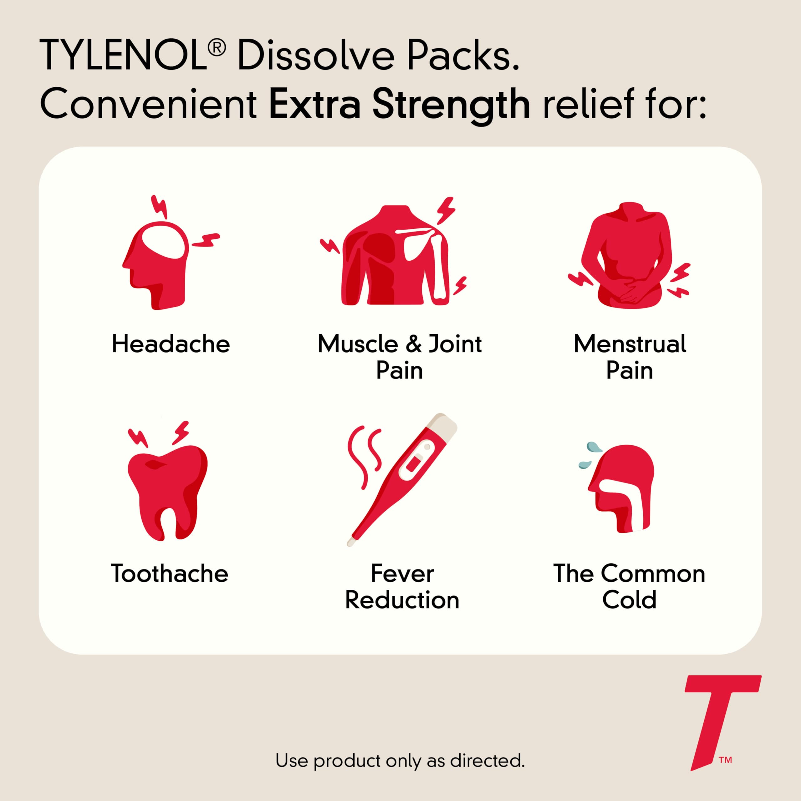 Sachet Tylenol en poudre prêt pour utilisation portable.