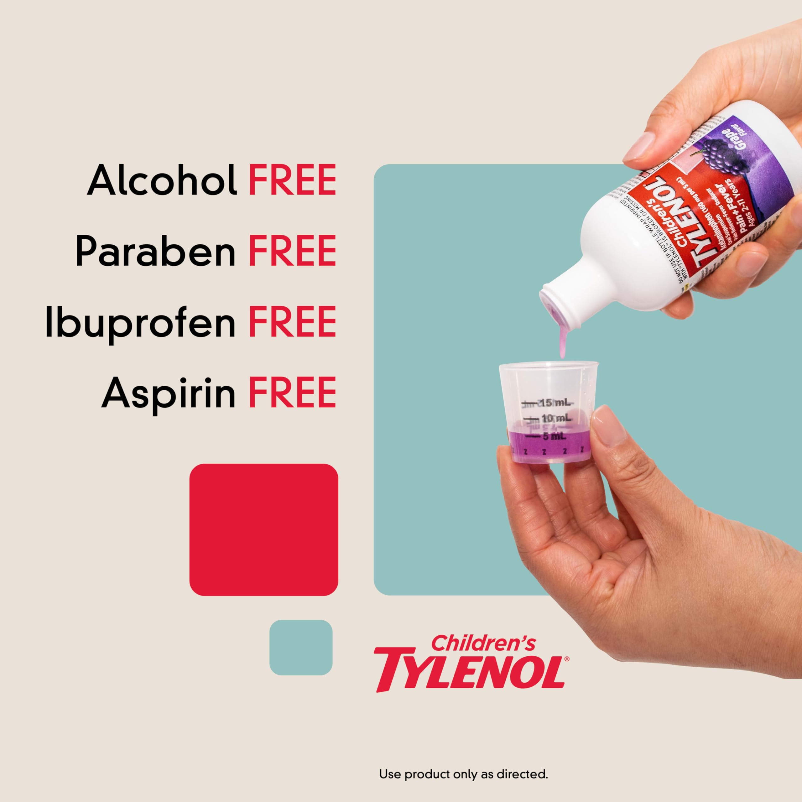Étiquette Tylenol Enfants sans ibuprofène pour estomac sensible.