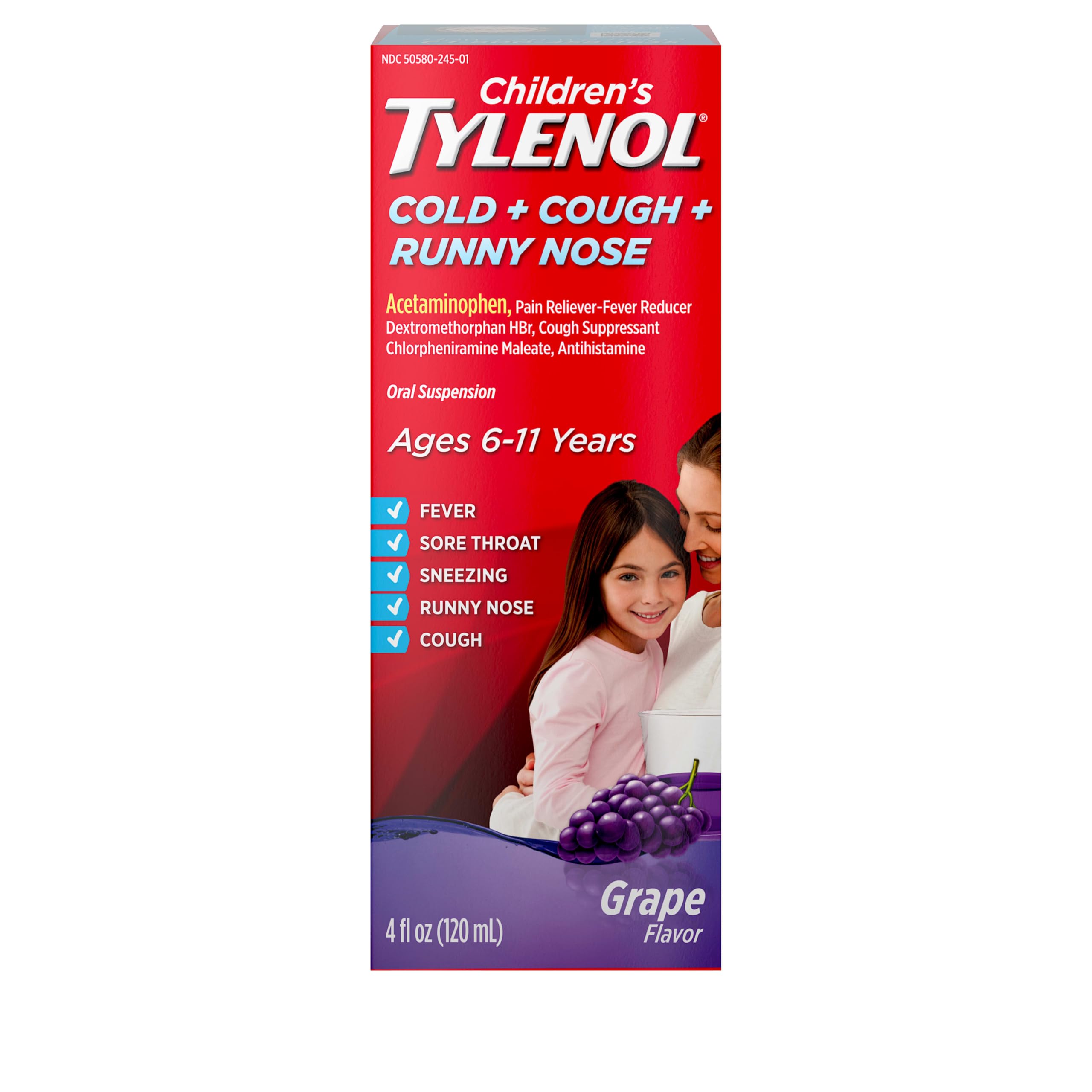 Flacon Tylenol Enfants en raison raisin, soulage douleur et fièvre.