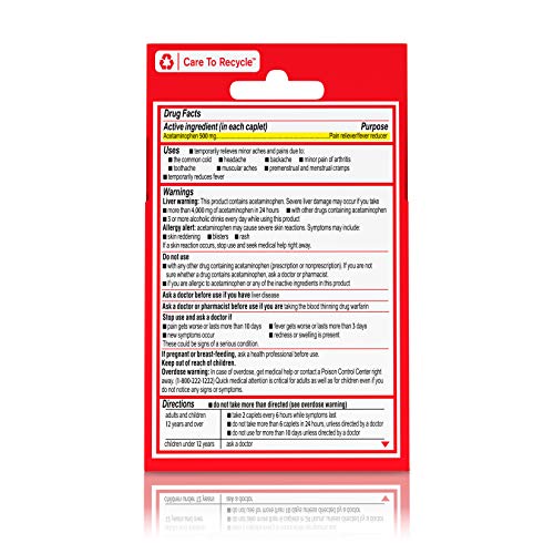 Tylenol Extra Strength 500 mg, visualisation du dosage et des instructions.