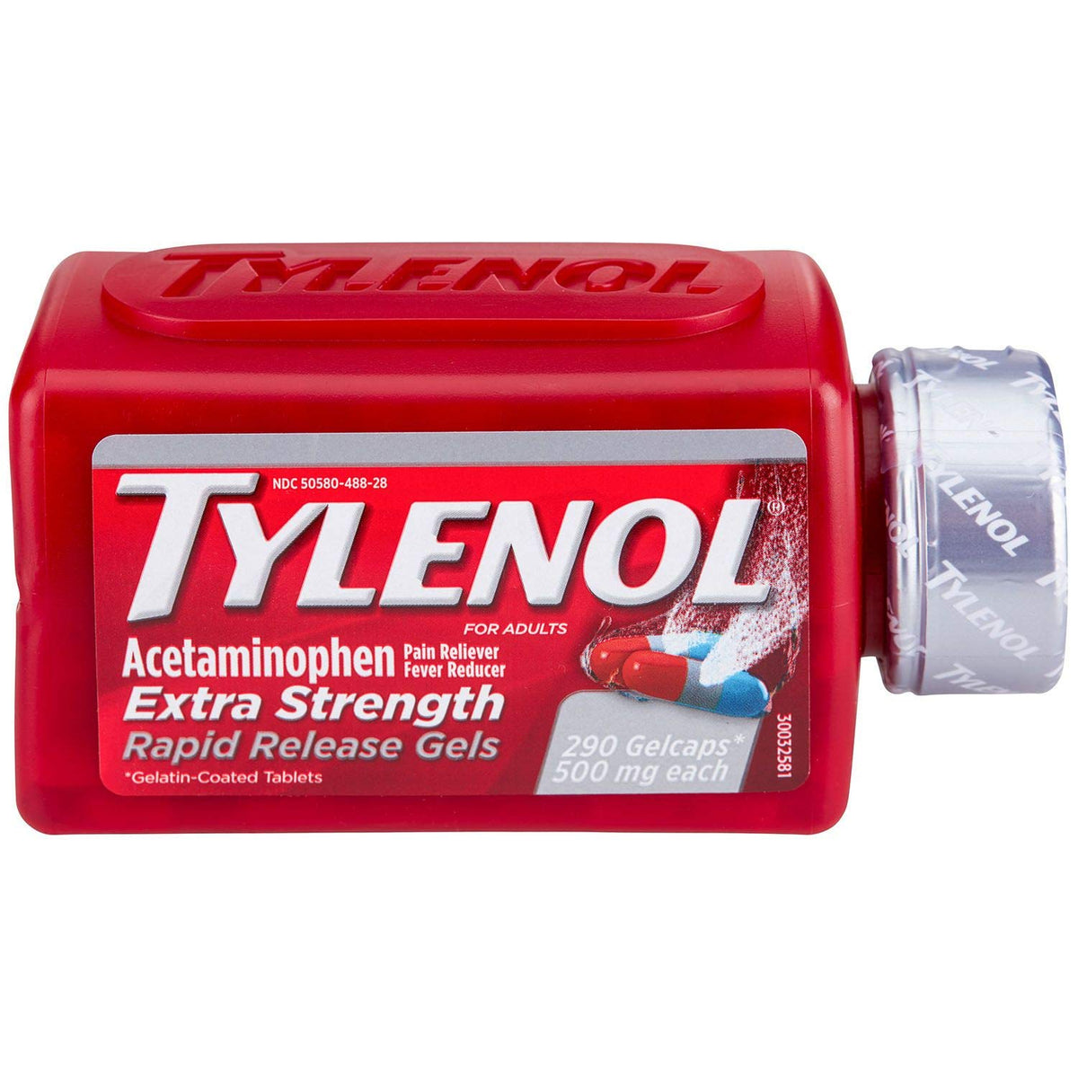 Tylenol Gélules Libération Rapide — bouteille, soulage temporairement les douleurs mineures et la fièvre.