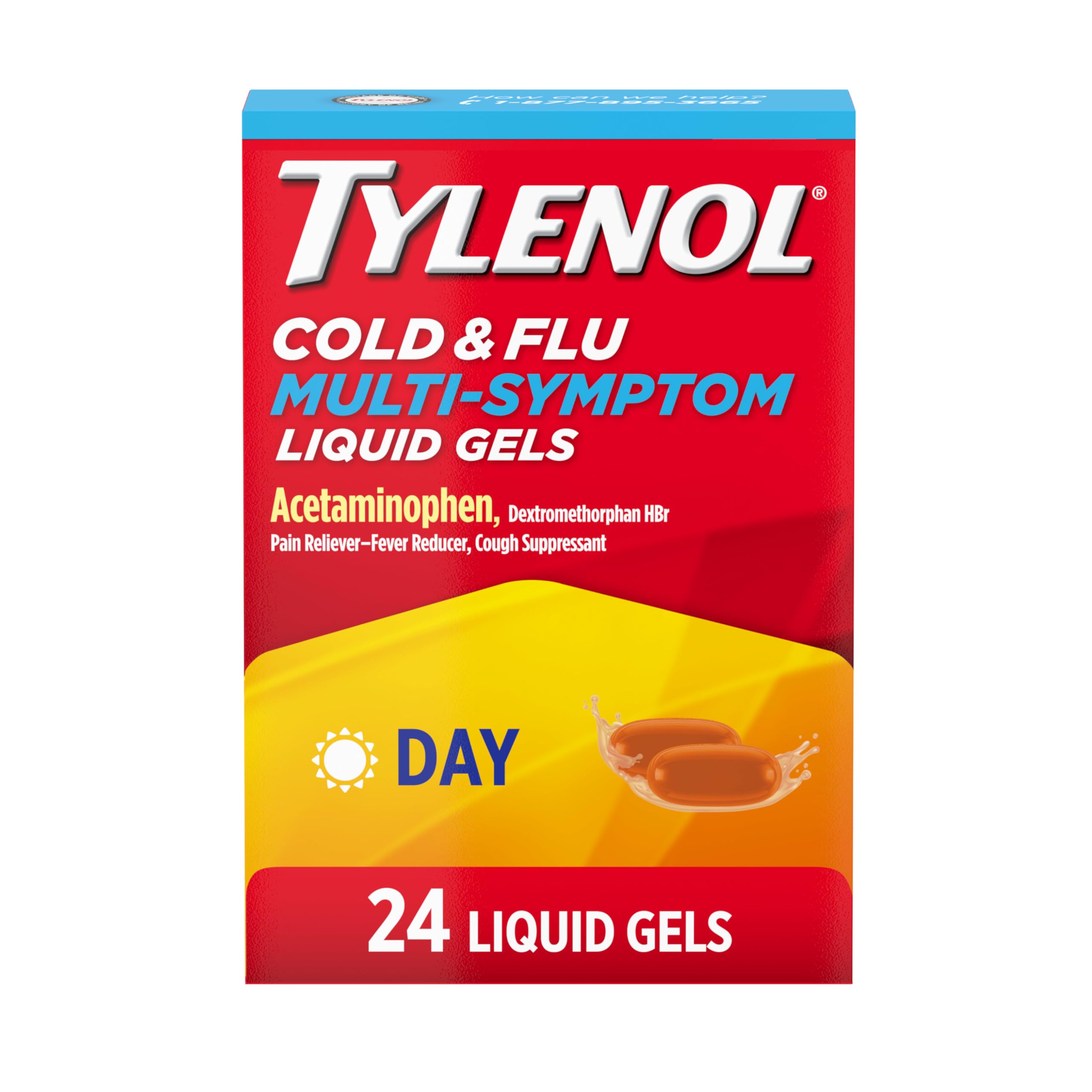 Tylenol Jour – gélules liquides pour soulagement rapide du rhume et grippe.