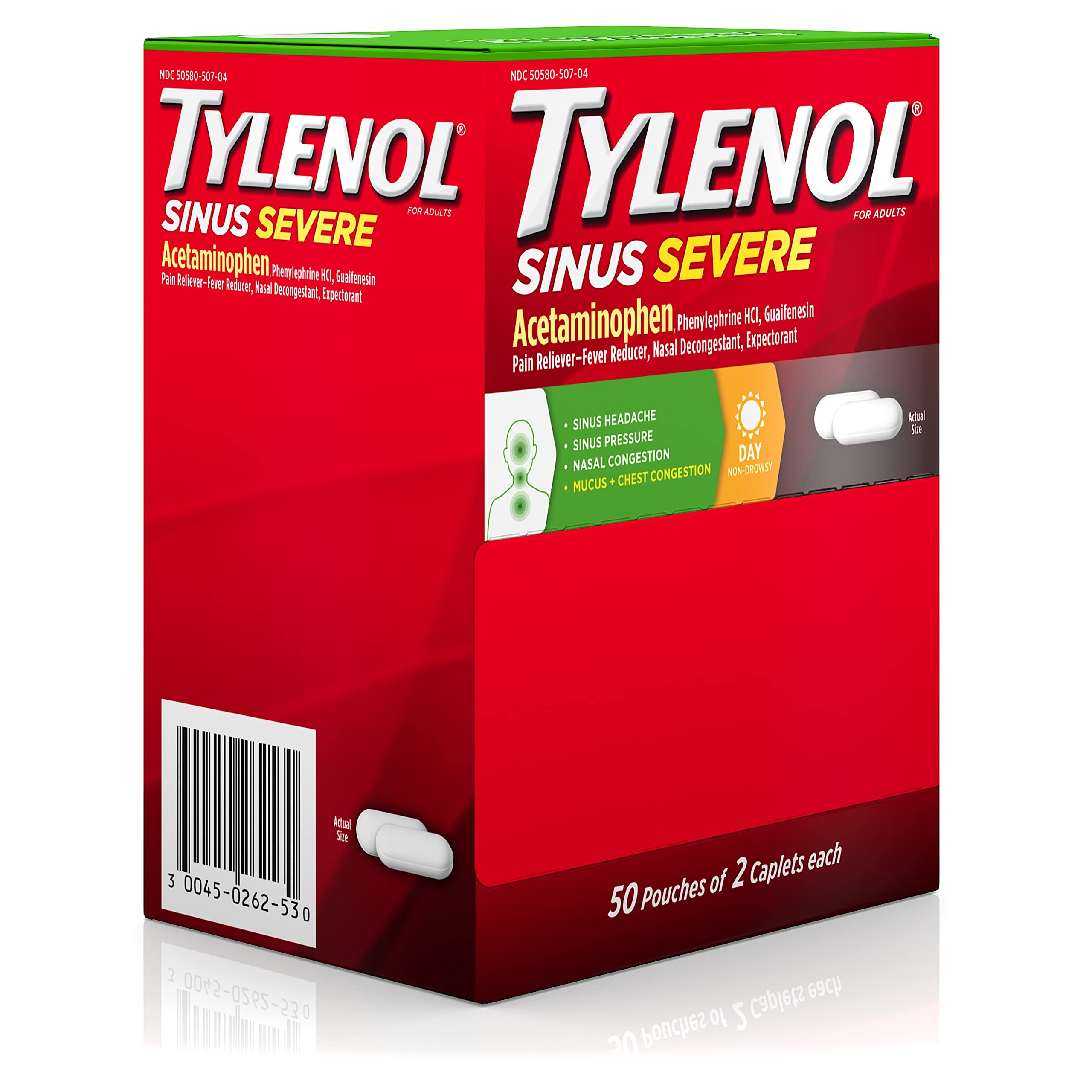 Formule non somnolente des Tylenol Sinus Severe Daytime Caplets.