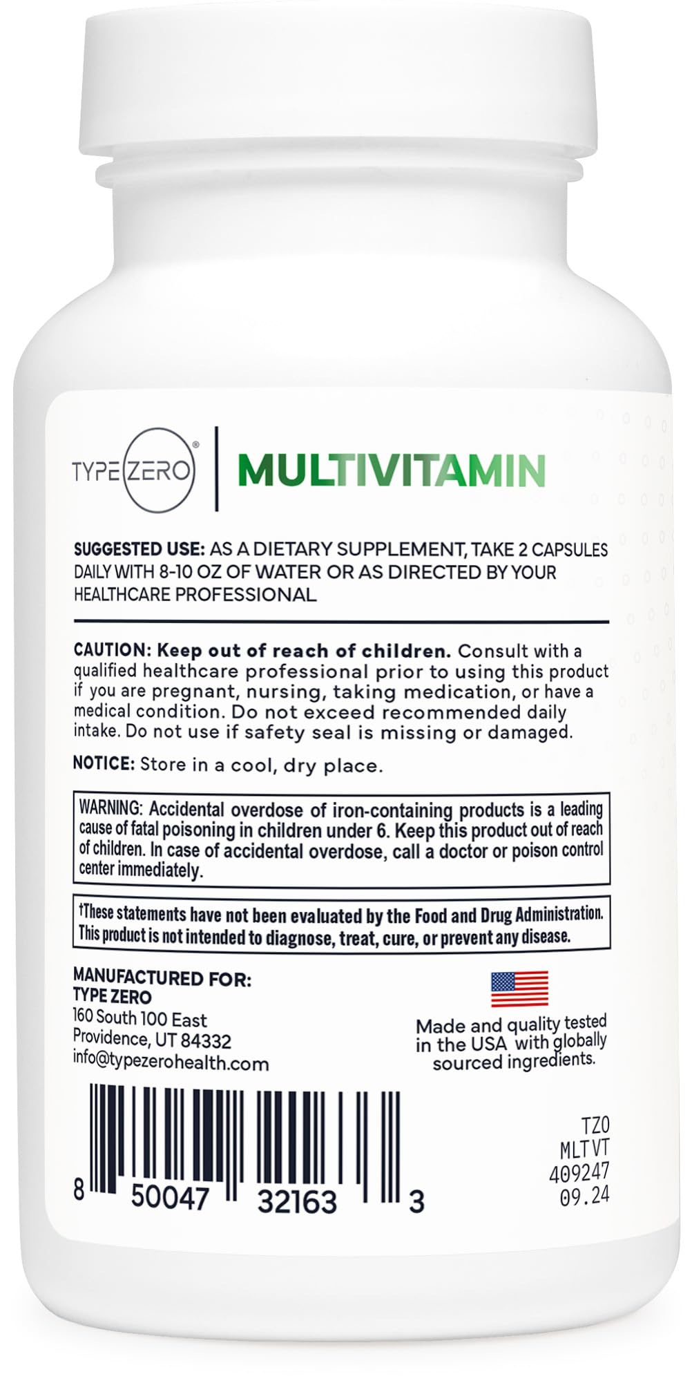 Type Zero – Dose 1300 mg par prise, soutien nutritionnel au quotidien.