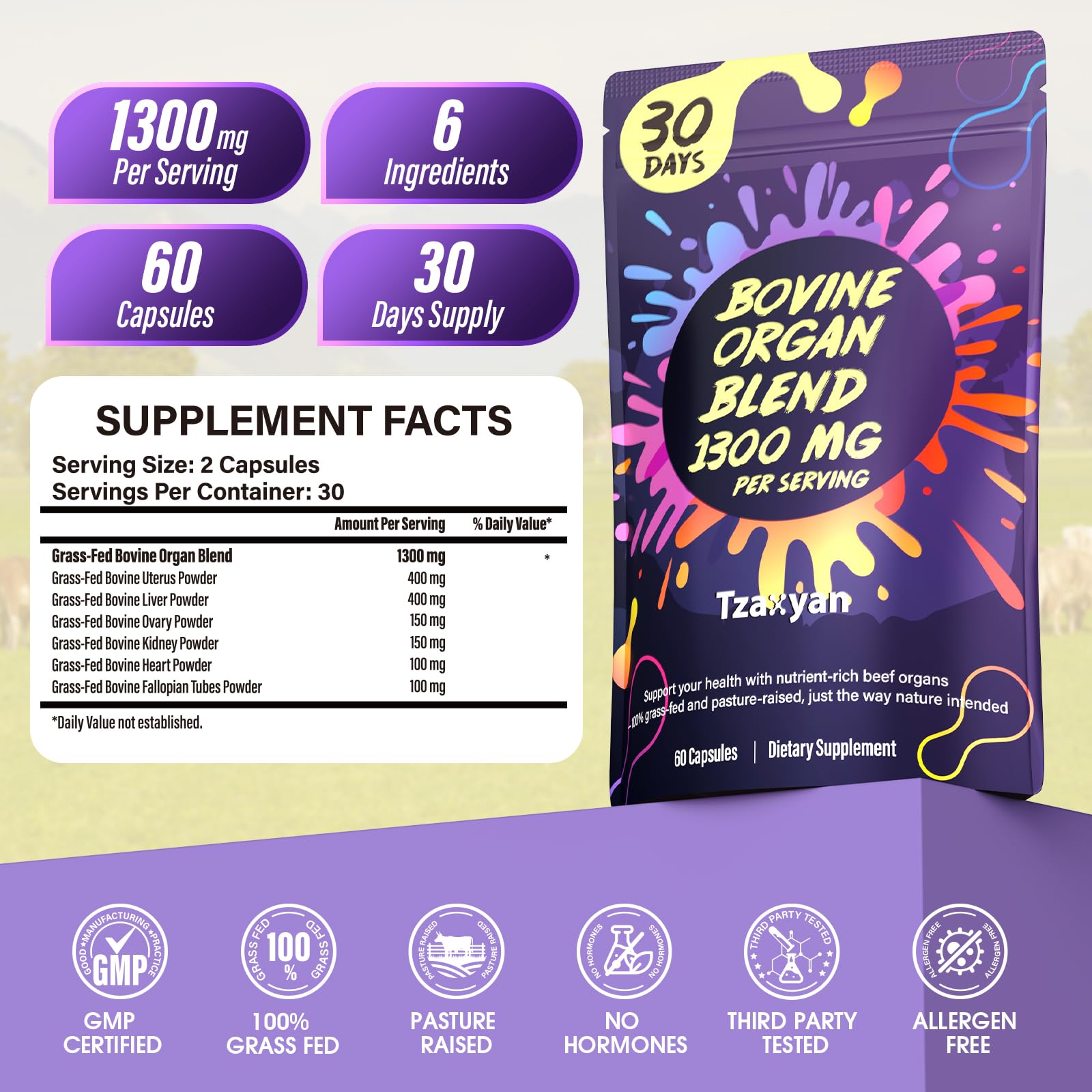 tzaxyan 1300mg organes bovins: capsules apport nutritionnel quotidien féminin