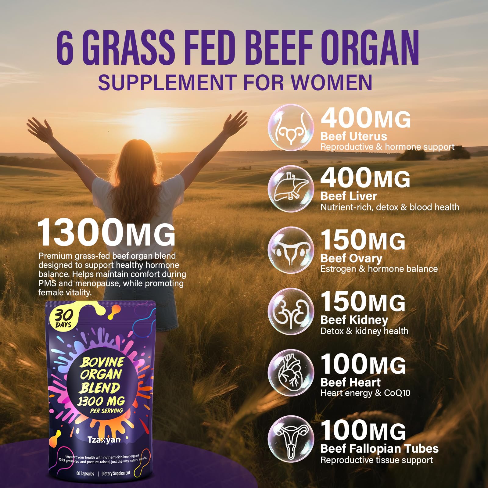 tzaxyan 1300mg rein bovin: capsules soutenant énergie et métabolisme féminin