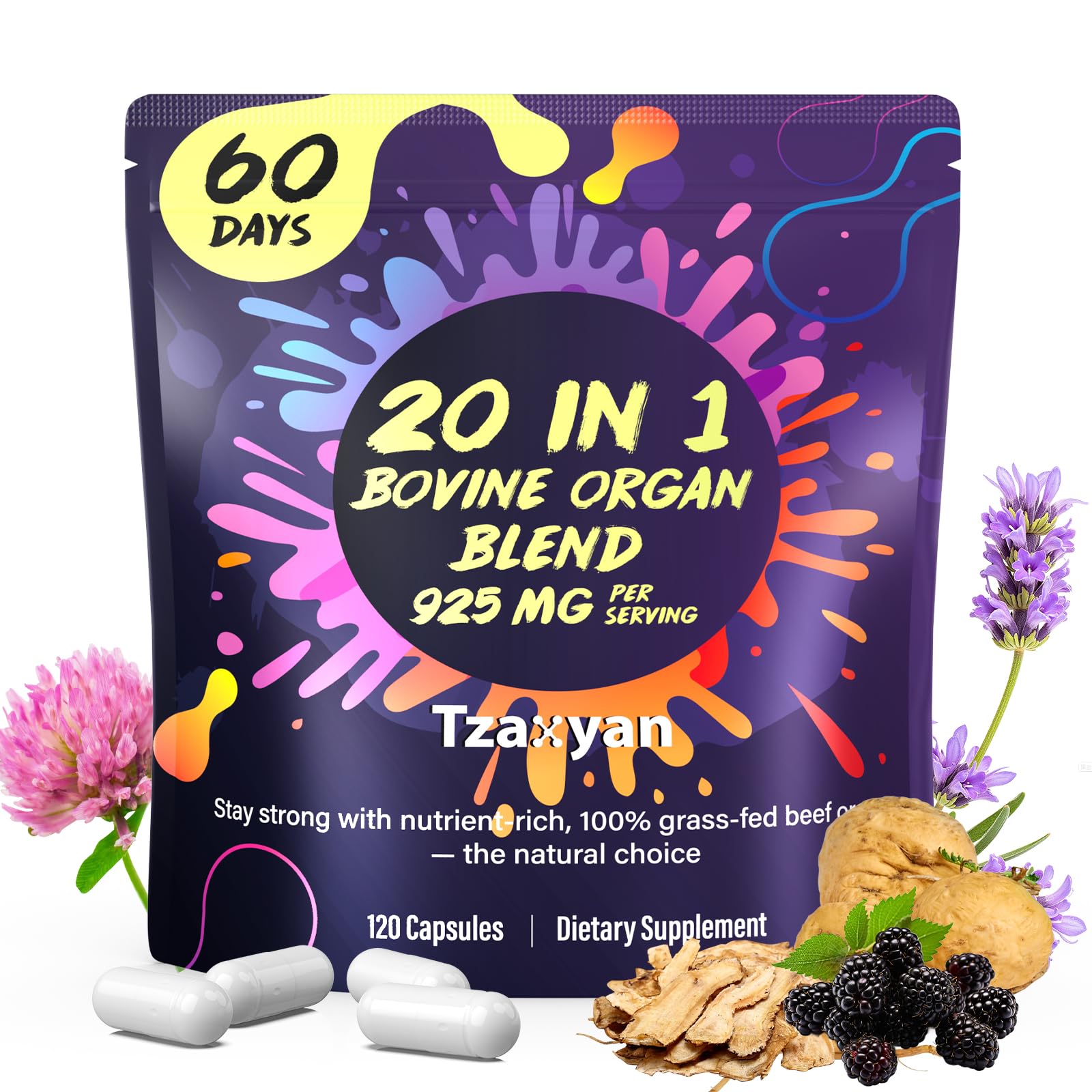 Bouteille tzaxyan de capsules femmes, soutien potentiel énergie et équilibre hormonal.