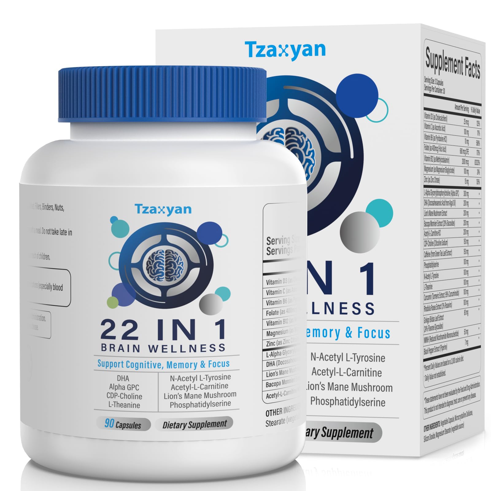 tzaxyan bouteille: complément cerveau soutient mémoire et concentration au quotidien.