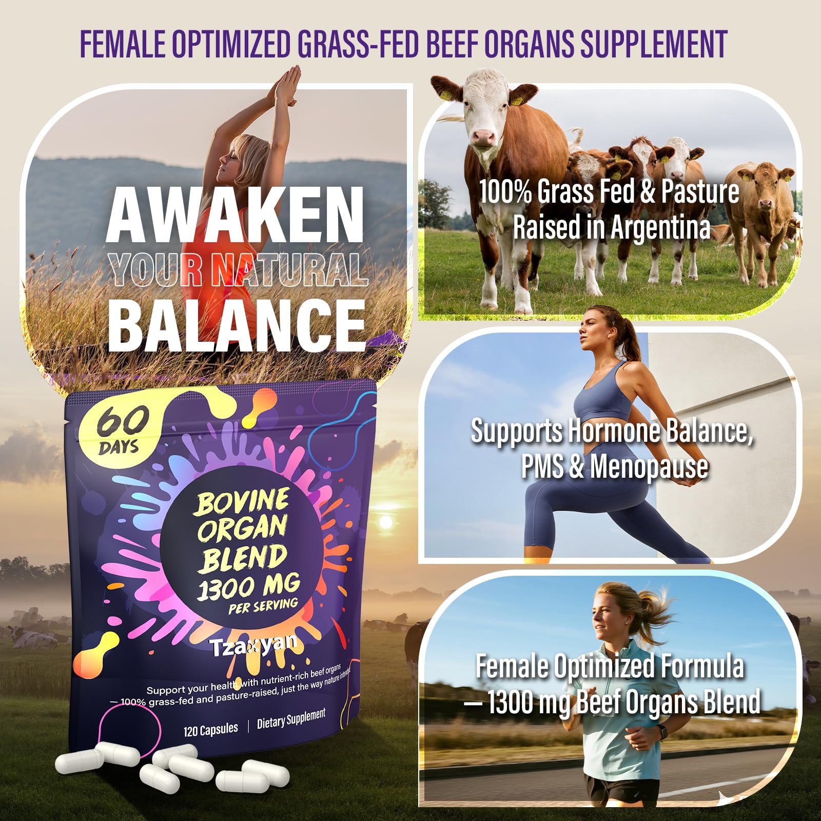 tzaxyan foie bovin capsules pour femmes, apport en fer et vitalité.