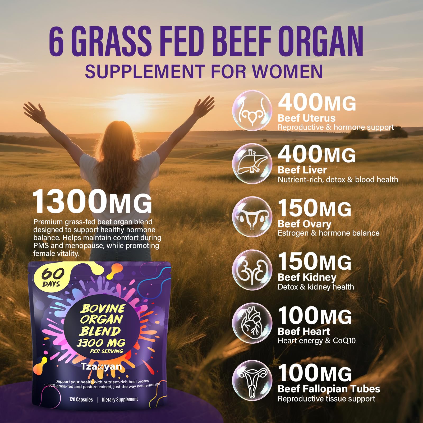 tzaxyan rein et cœur bovins, capsules pour énergie et vitalité.