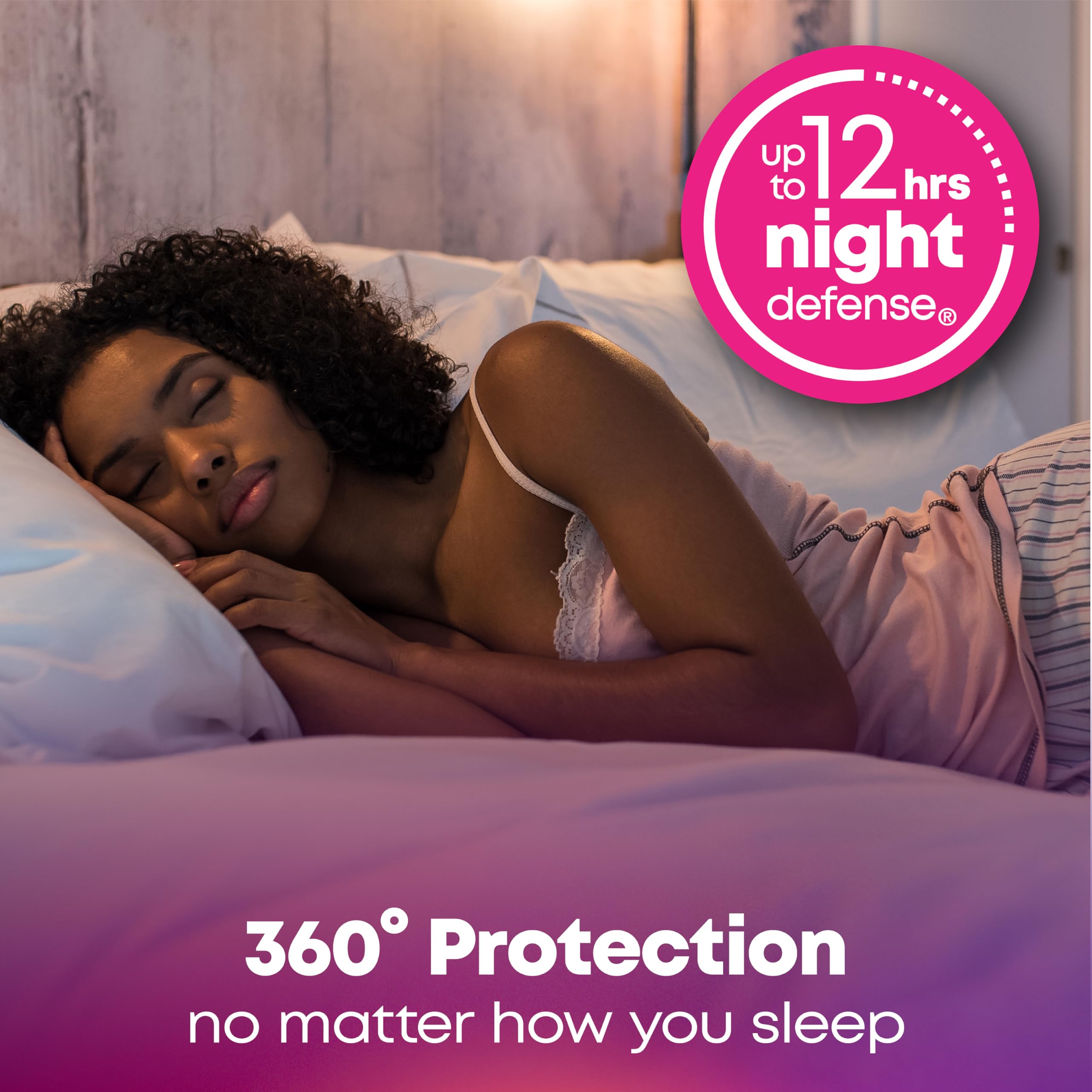Protection nocturne jusqu'à 12 heures avec U by Kotex Balance.