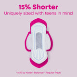 U by Kotex Balance Teen – format court et étroit, adaptée aux adolescents.