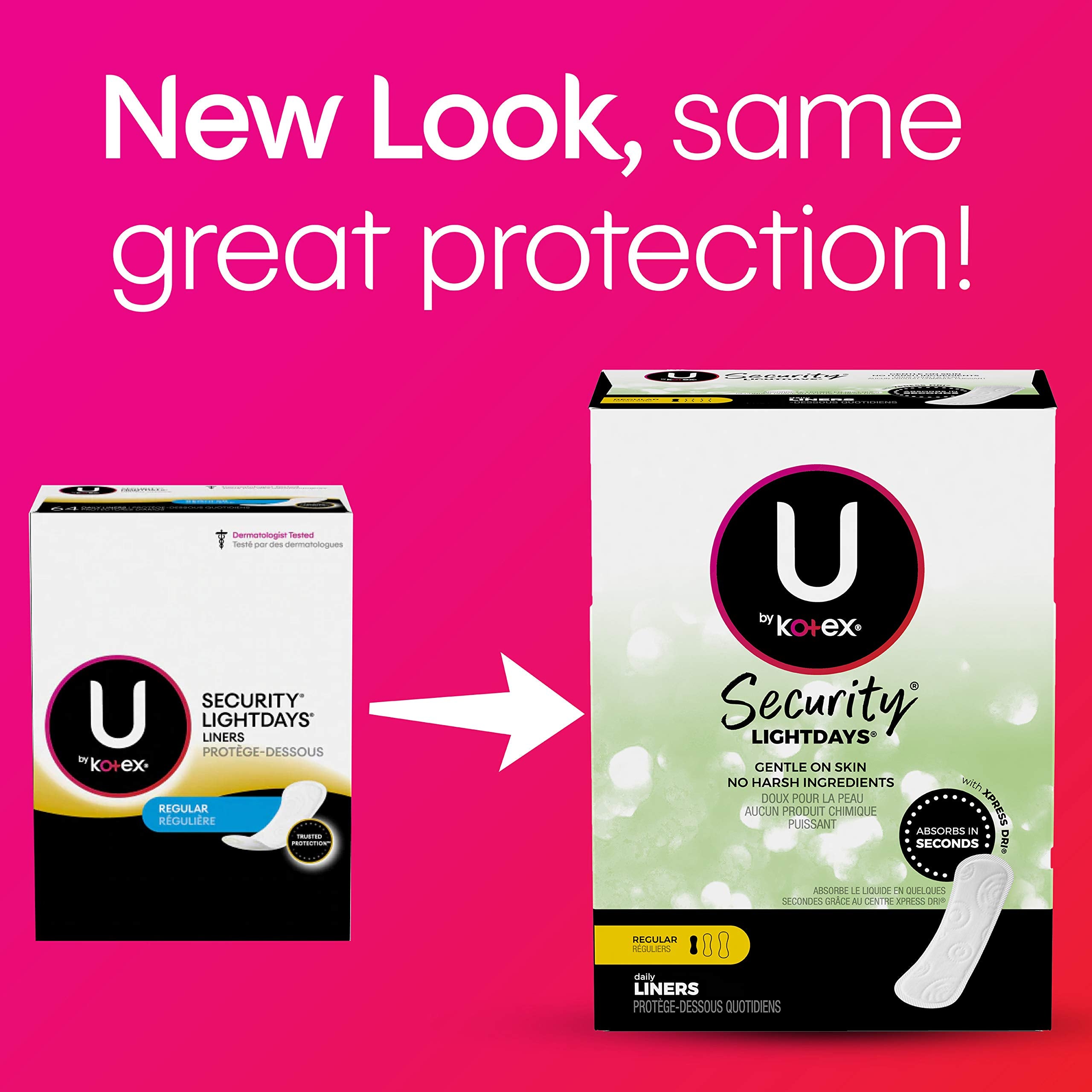 U by Kotex Lightdays adhésif avant-arrière pour prévenir les fuites.