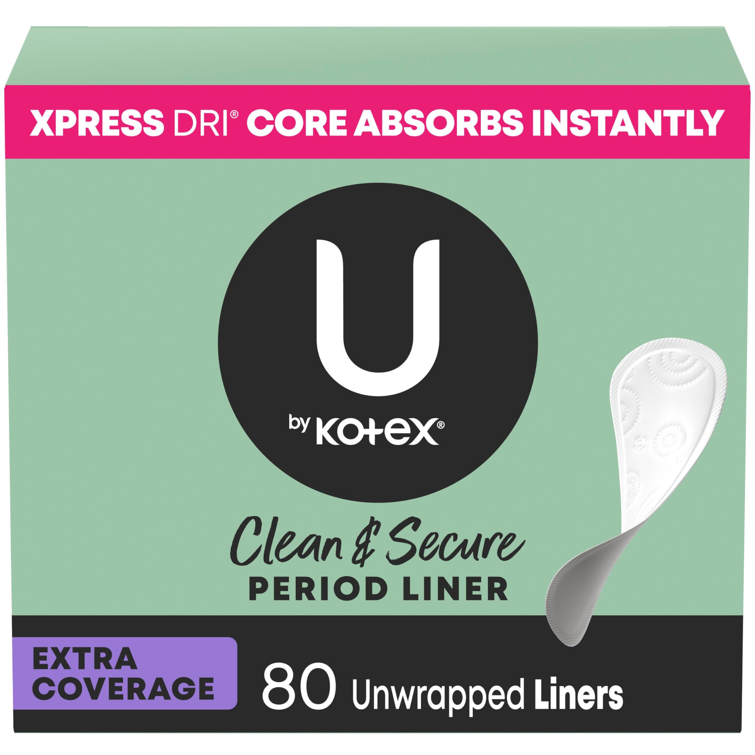 Protège-slips U by Kotex Clean & Secure, 80 unités, emballage variable et pratique au quotidien.