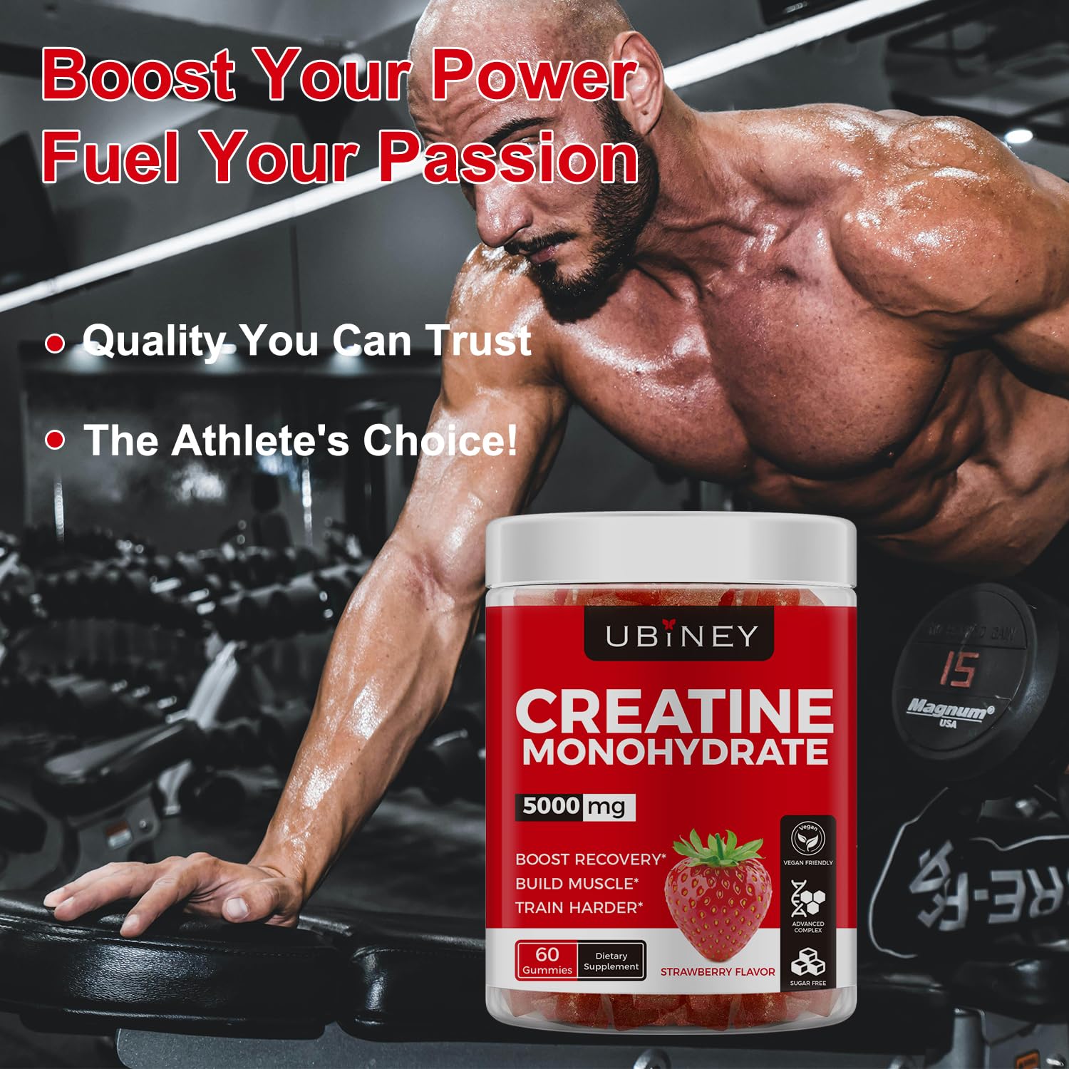 Texture rose des gommes Ubiney Creatine, goût fraise agréable pour l'effort