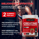 Étiquette Ubiney Creatine gommes affichant goût fraise et format pratique