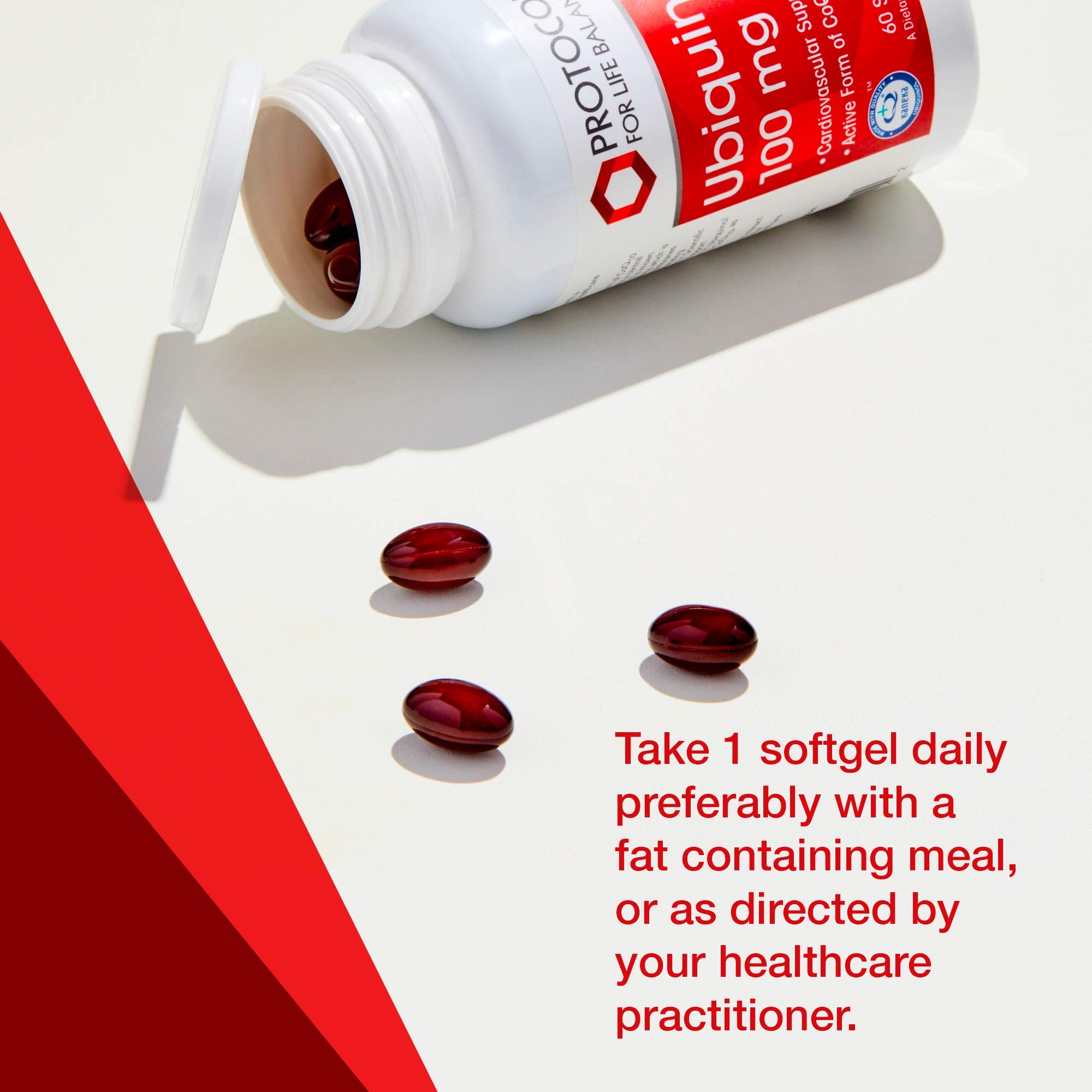 PROTOCOL FOR LIFE BALANCE Ubiquinol 100 mg — Emballage verso et détails.