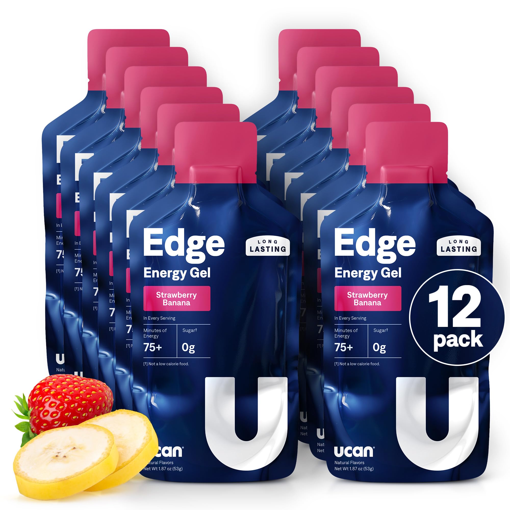 UCAN Edge Gel Shots Fraise-Banane: emballage clair et pratique pour emporter