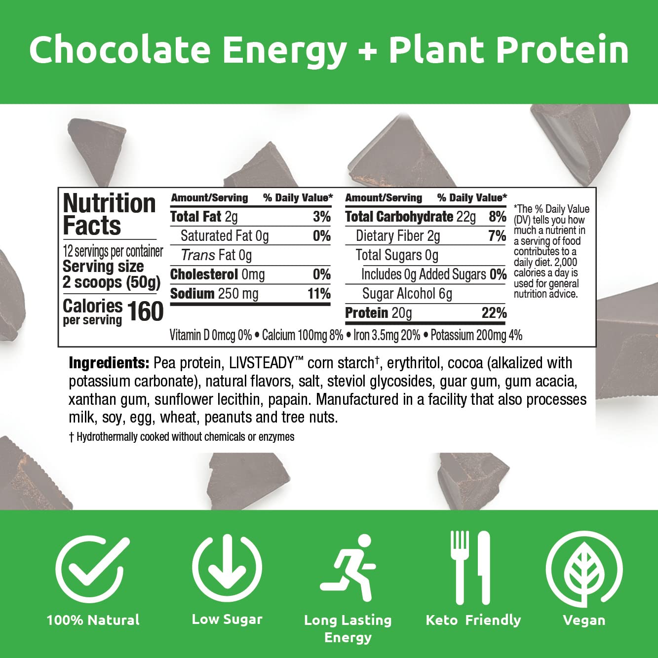 UCAN Energy Plant Protein mélange dans un verre, goût chocolat velouté.
