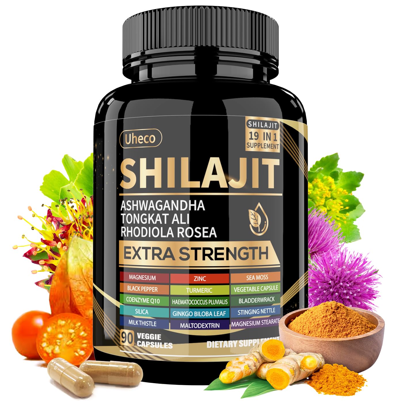 Bouteille Uheco Shilajit pur Himalayen prête à l’emploi pour une routine quotidienne.