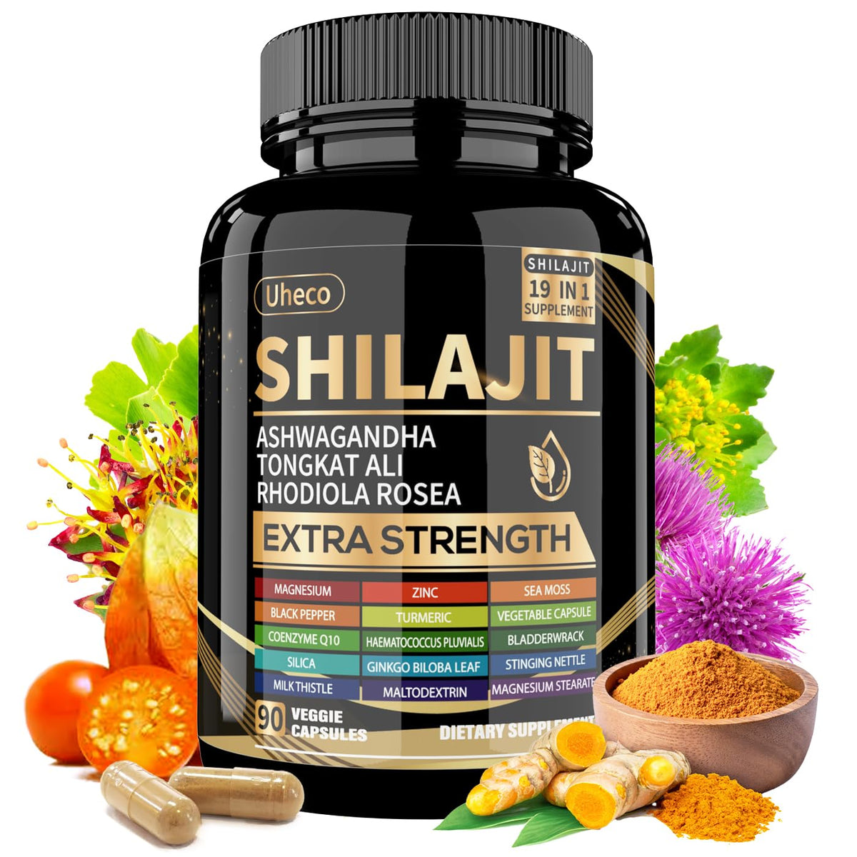 Bouteille Uheco Shilajit pur Himalayen prête à l’emploi pour une routine quotidienne.
