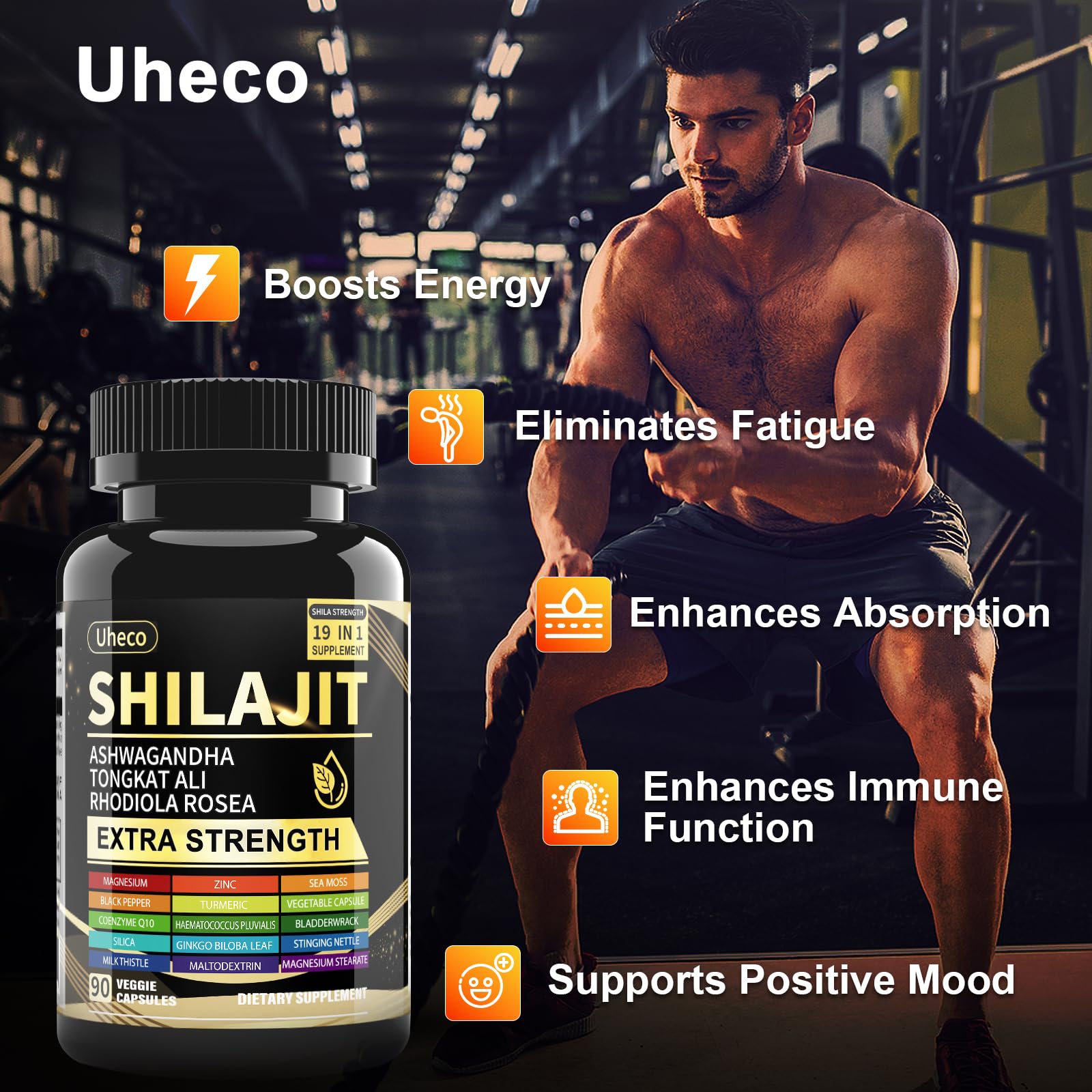 Capsules Uheco Tongkat Ali associant énergie naturelle et vitalité.