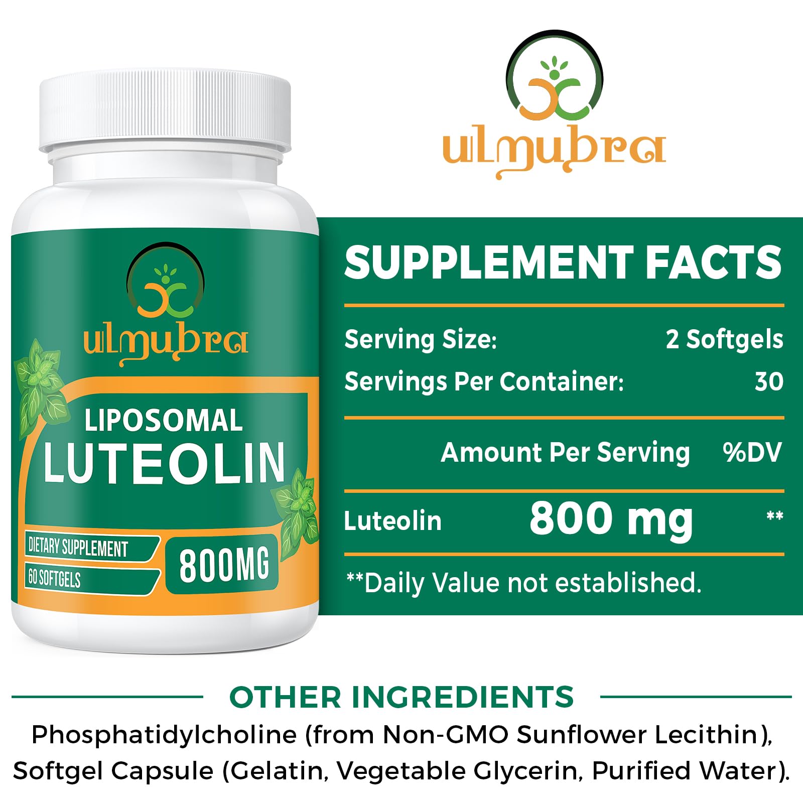 Ulmubra 800 mg luteolin : flacon sans OGM et sans soja