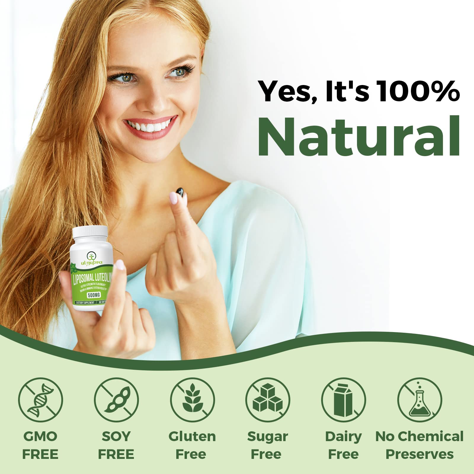 Ulmubra Liposomal Luteolin 500 mg, notice et guidage d'utilisation pour une prise régulière.