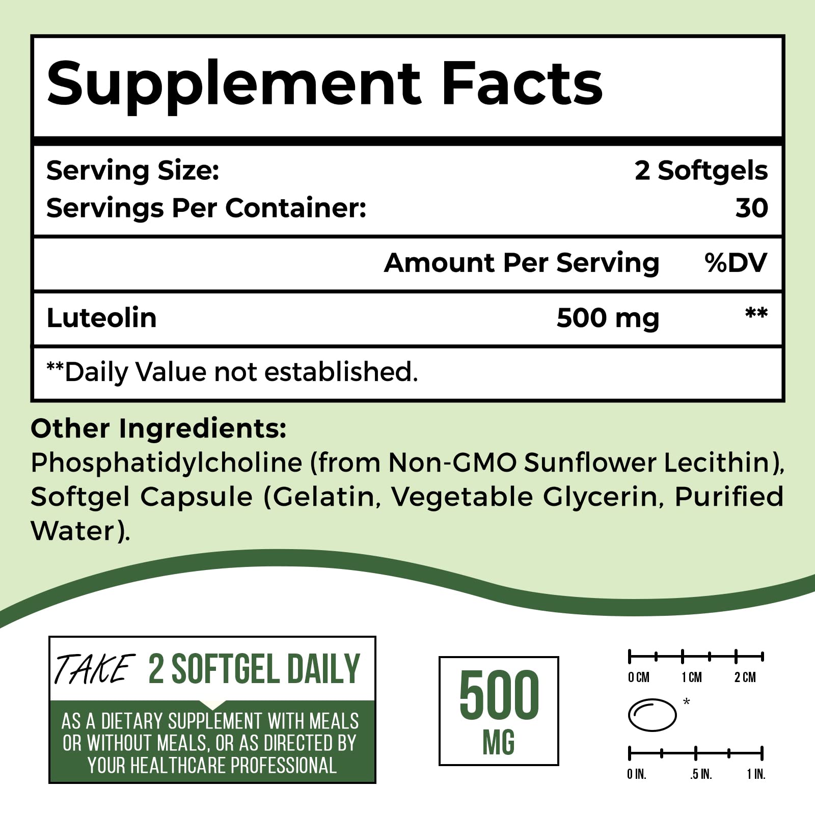 Ulmubra Liposomal Luteolin 500 mg, emballage moderne pour un complément pratique.