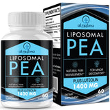 Ulmubra liposomale PEA 1300 mg et luteolin 100 mg, flacon visible, absorption optimale.