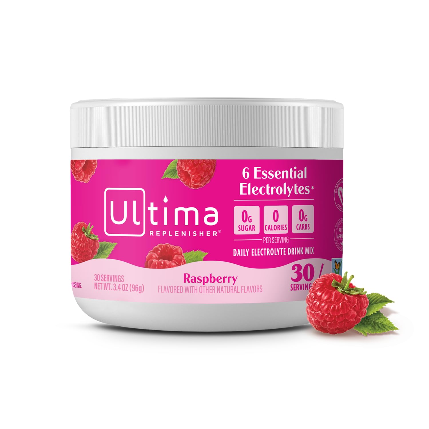 Ultima Replenisher Framboise: boîte 30 portions pour hydratation quotidienne sans sucre.