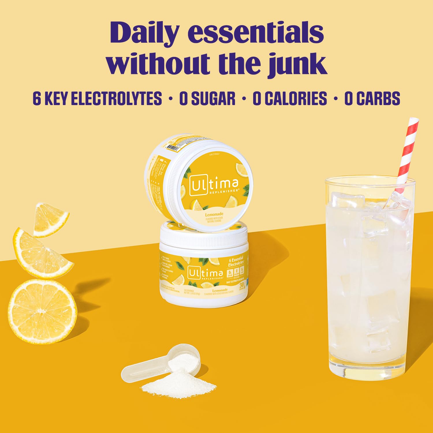 Ultima Replenisher citronnade verre glace, boisson rafraichissante.