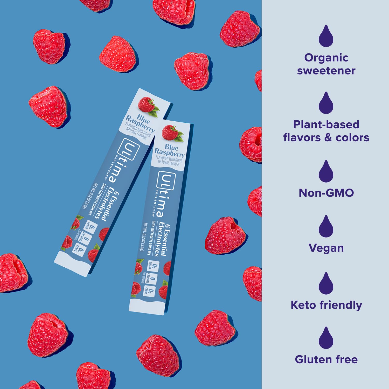 Verre avec glace prêt à boire grâce à Ultima Replenisher bleu-framboise