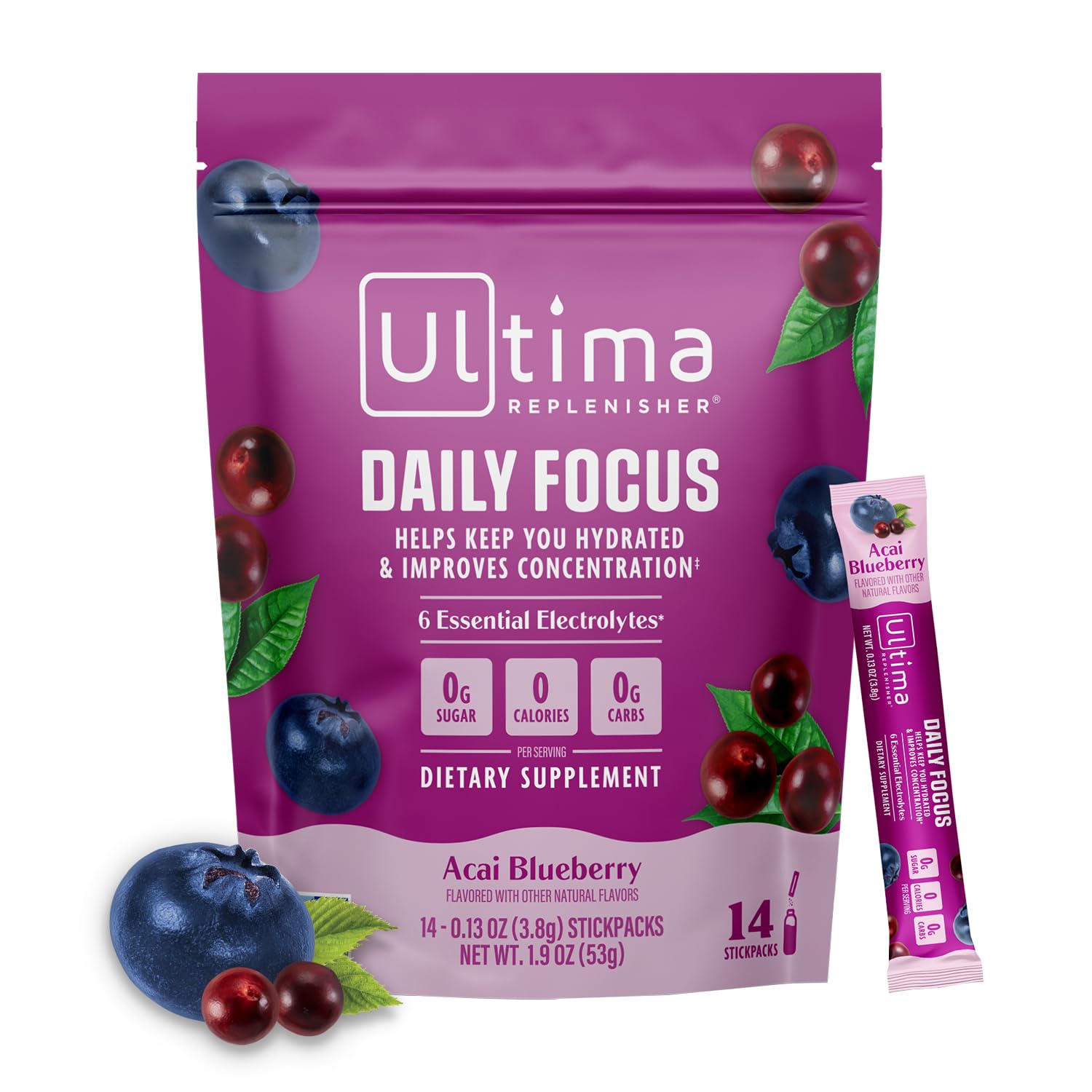 Ultima Replenisher focus quotidien — poudre électrolyte pour hydratation et concentration