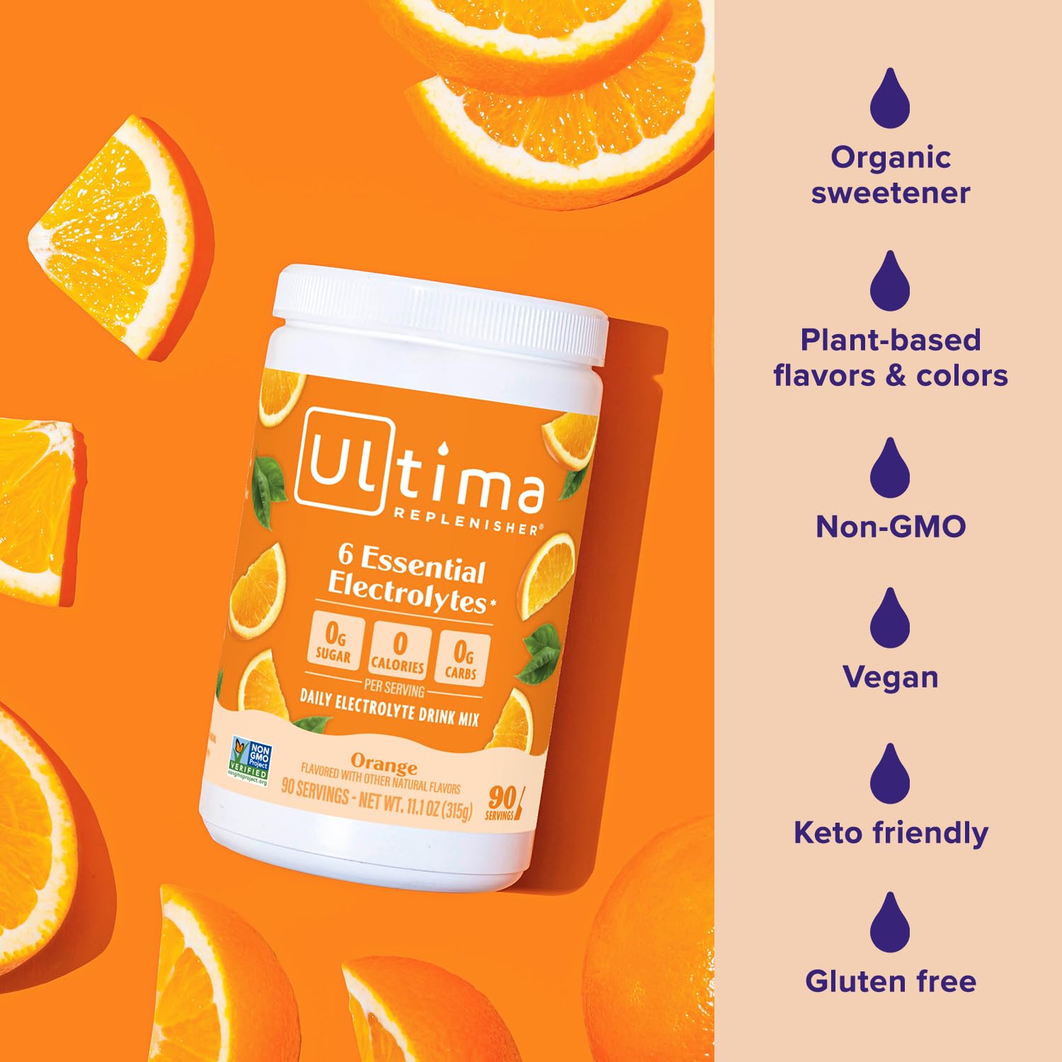 Ultima Replenisher: représentation des 6 électrolytes pour une hydratation équilibrée.