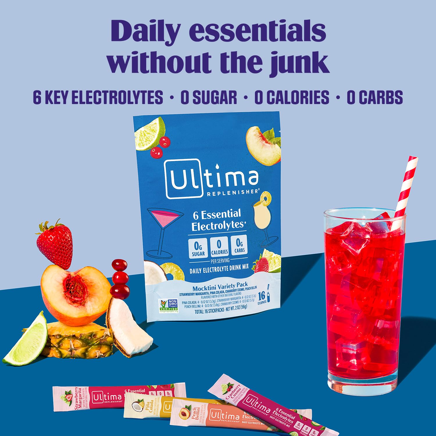Ultima Replenisher Mocktini Cranberry Cosmo – verre rafraîchissant sans sucre
