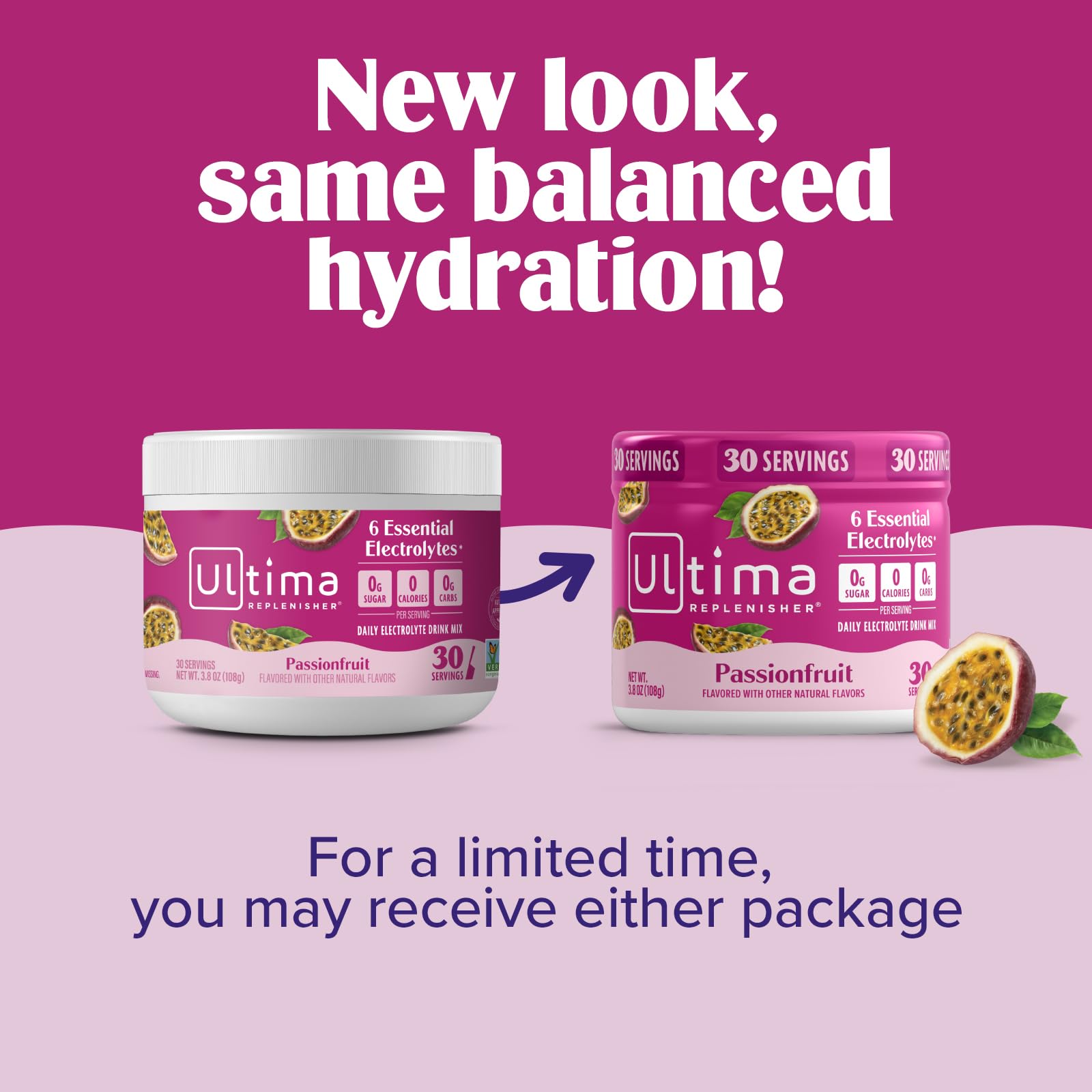 Ultima Replenisher étiquette montrant 6 électrolytes et bénéfices