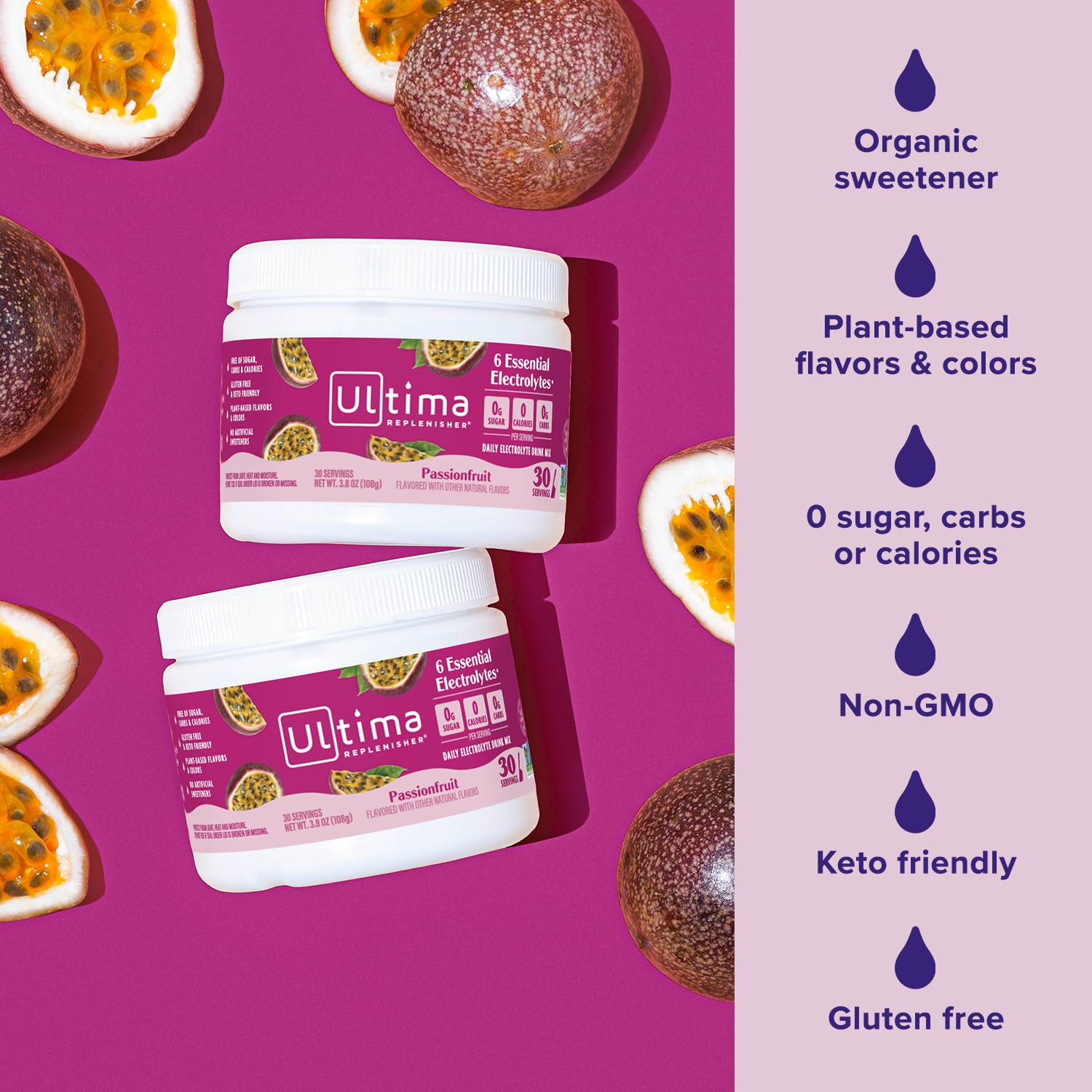Ultima Replenisher emballage sans sucre et sans gluten