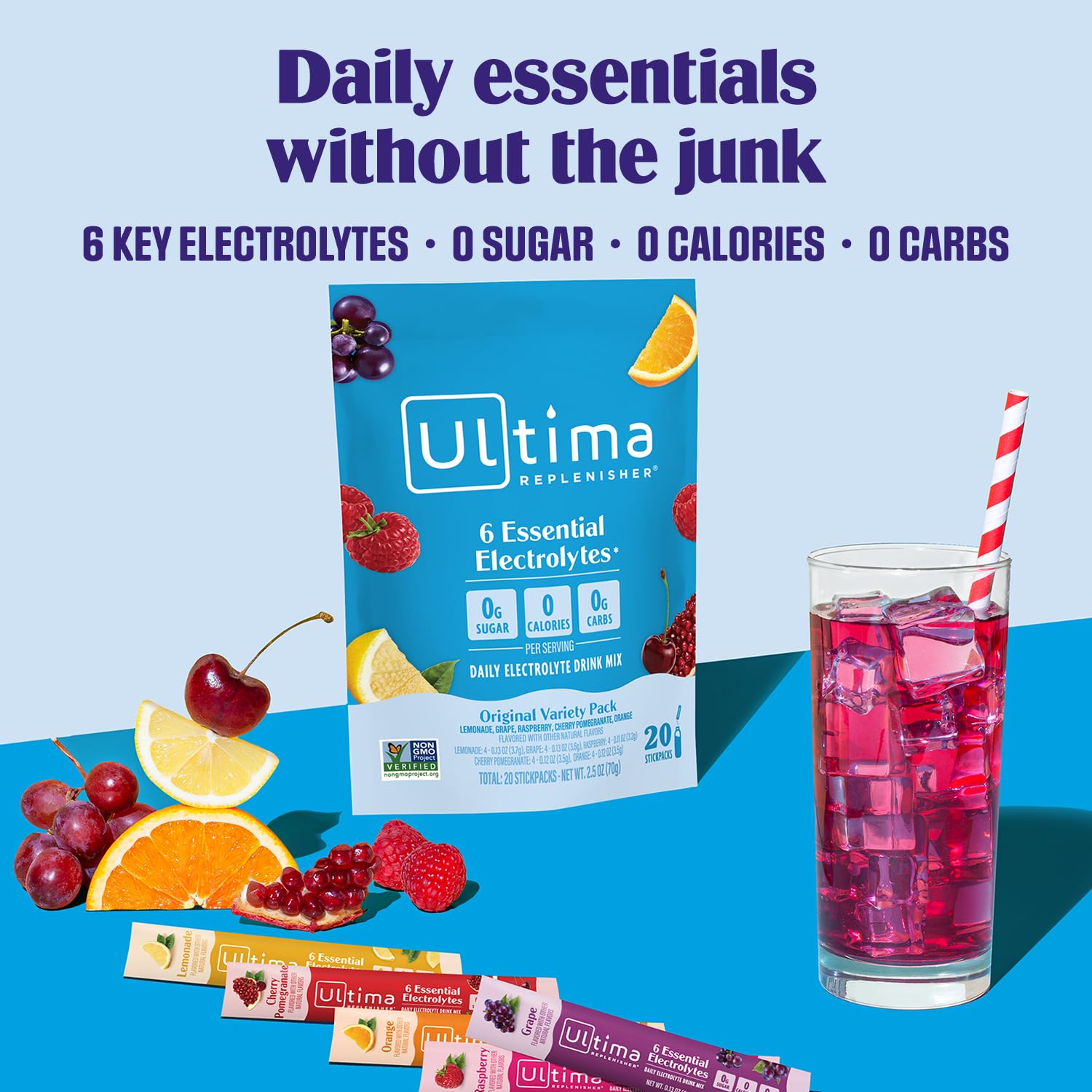 Sachet citronnade Ultima Replenisher: saveur rafraîchissante sans sucre.
