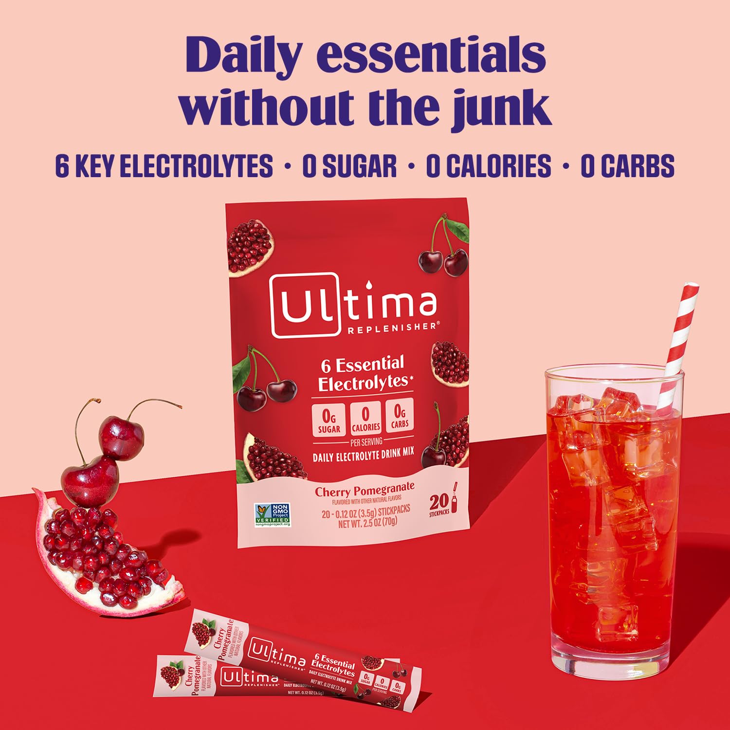 Ultima Replenisher sachets-doseurs hydratation quotidienne faciles à emporter.