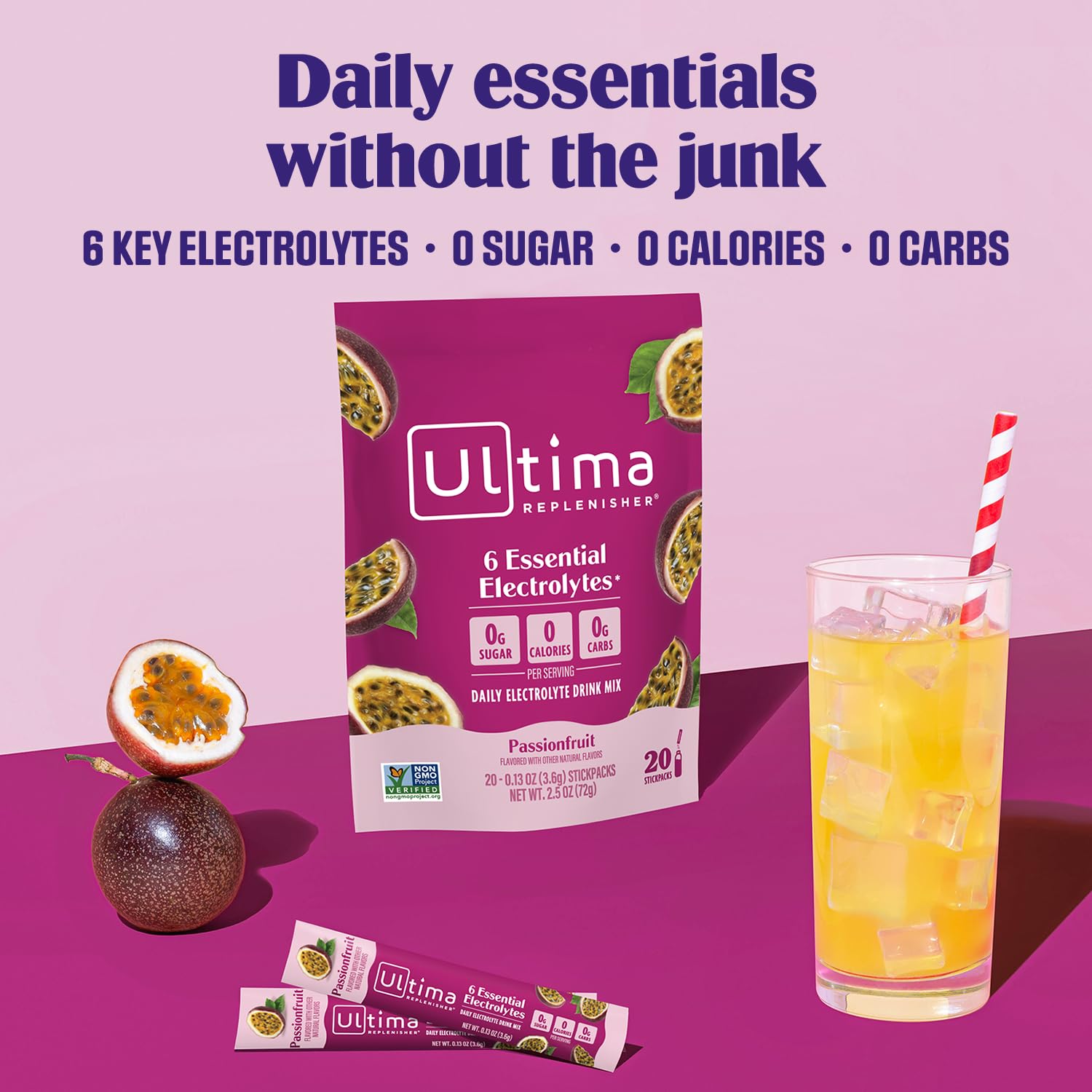 Ultima Replenisher dans verre d eau, hydratation pratique en déplacement