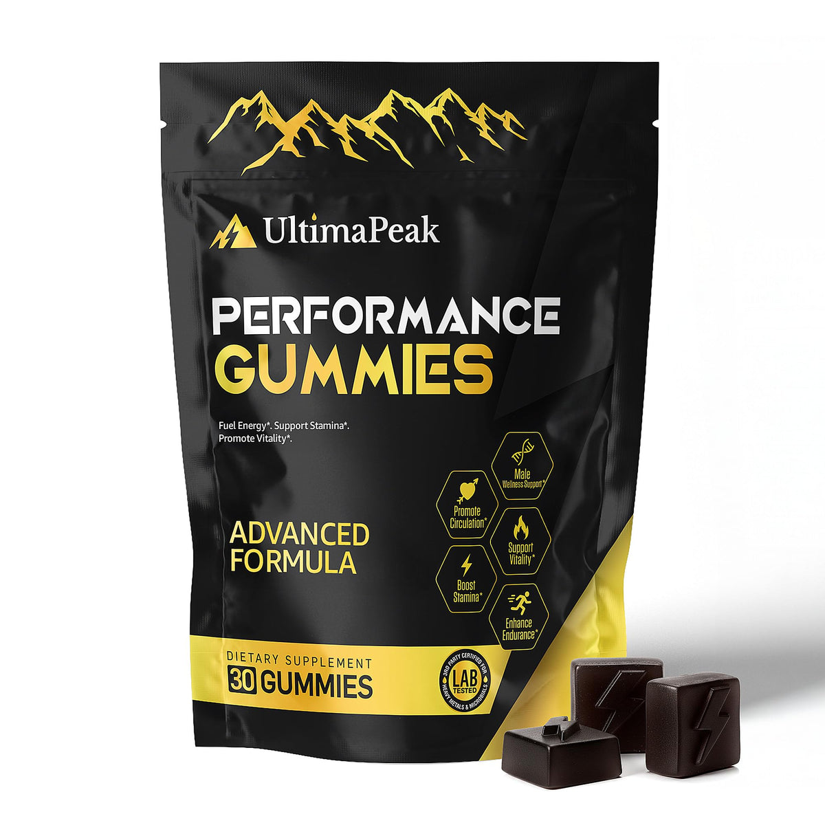 UltimaPeak gommes Shilajit Ashwagandha emballage pratique pour énergie quotidienne