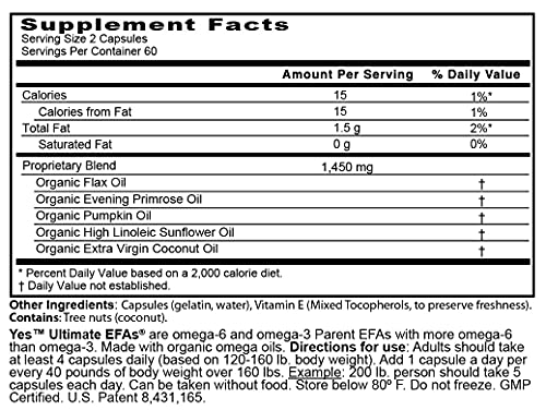 Étiquette ULTIMATE EFAs montrant la liste des ingrédients à base de plantes.