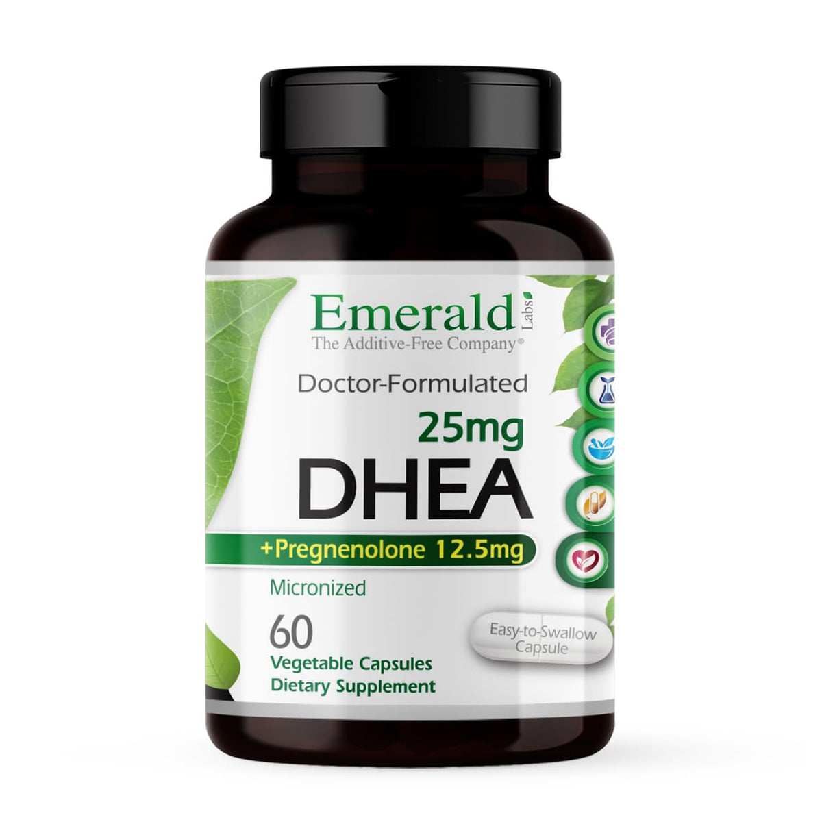 Ultra Botanicals Emerald Labs DHEA 25 mg: bouteille montrant le soutien hormonal potentiel